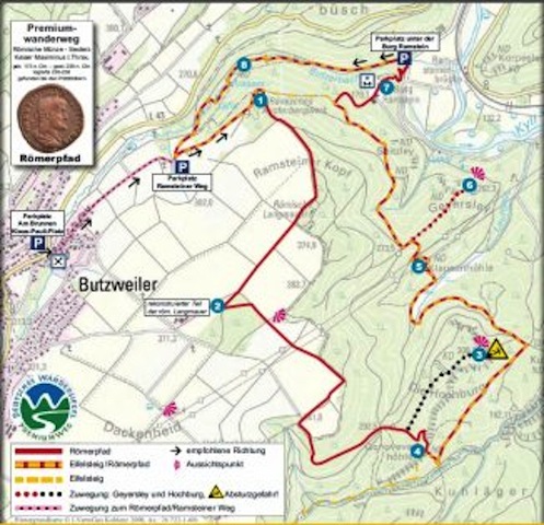 Routekaart Römerpfad wandelroute kaart.