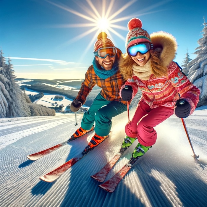 Wintersport in Duitsland. Op de ski piste in de Eifel.